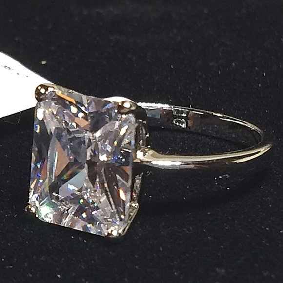 Princess Cut Cubic Zirconia Cocktail Ring Size 10 Silver Rhodium Plated - Picture 1 of 12